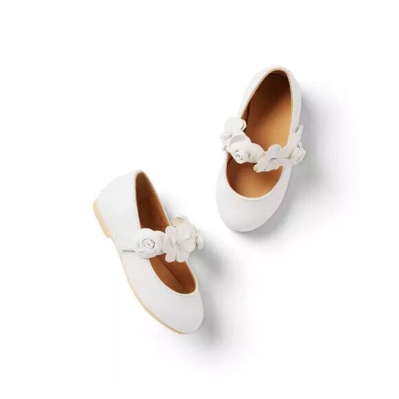 Janie and Jack Flower Ballet Flat in White Size 5 - Picture 1 of 7